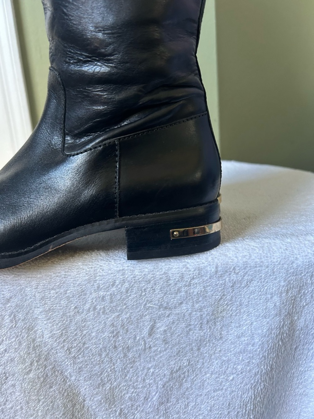 Michael Kors Black Leather Tall Boots with Brown Cuff and Gold MK - Picture 10 of 15